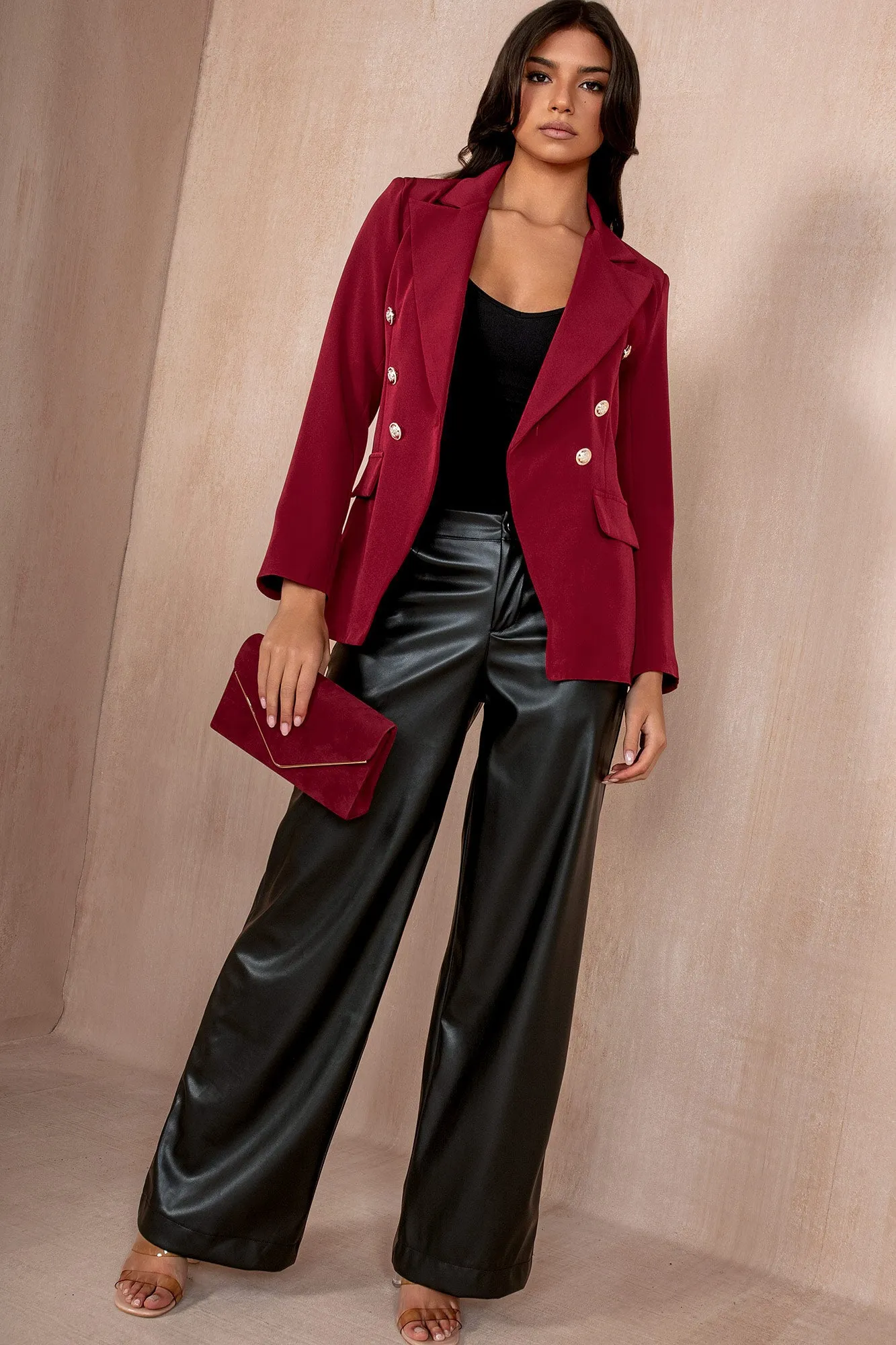 Haddie Burgundy Button Detail Blazer sold by Va Va Voom product image thumbnail 3