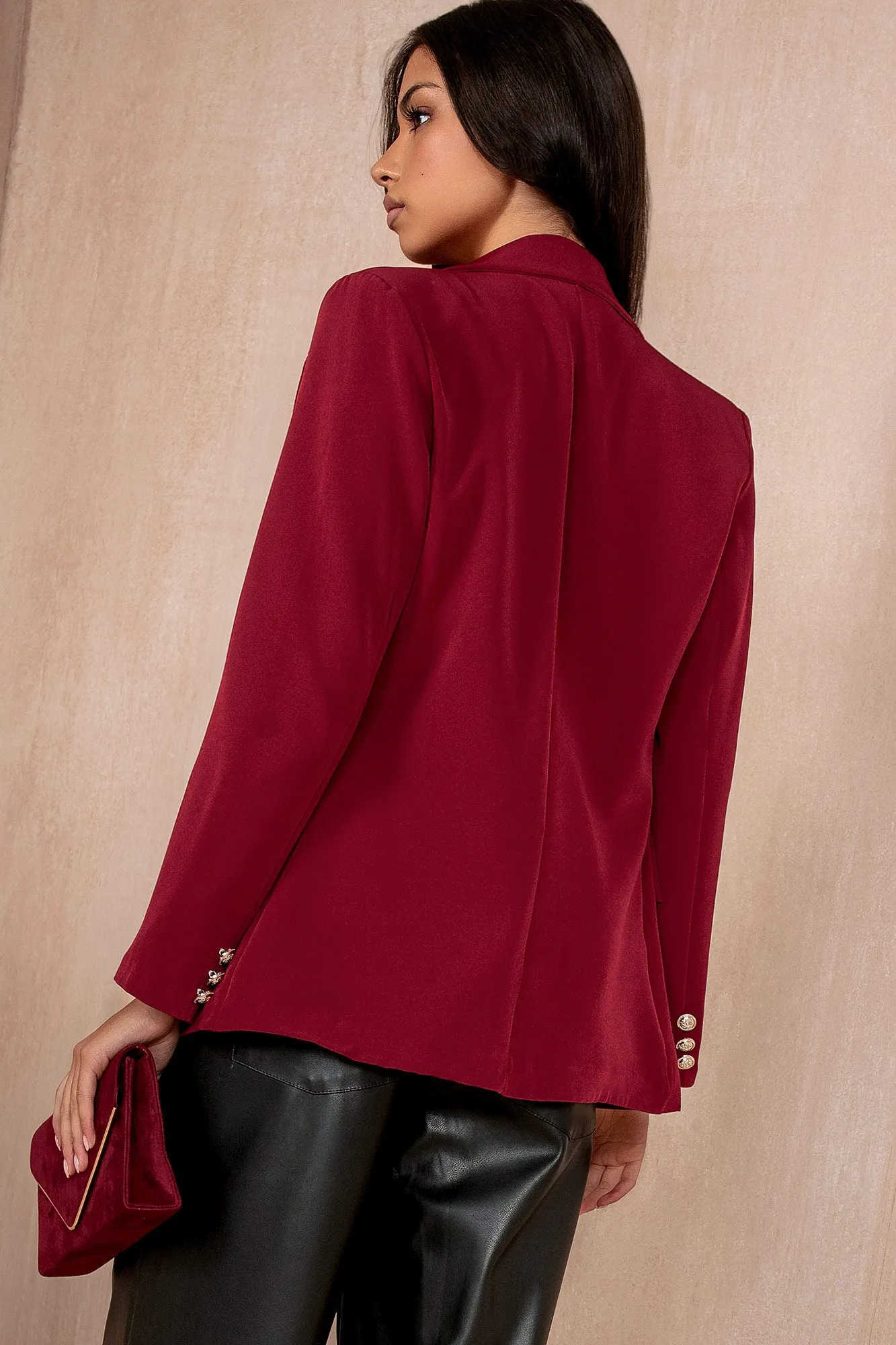 Haddie Burgundy Button Detail Blazer sold by Va Va Voom product image thumbnail 2