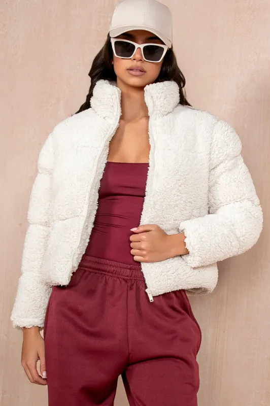 Lottie Cream Teddy Puffer Jacket sold by Va Va Voom