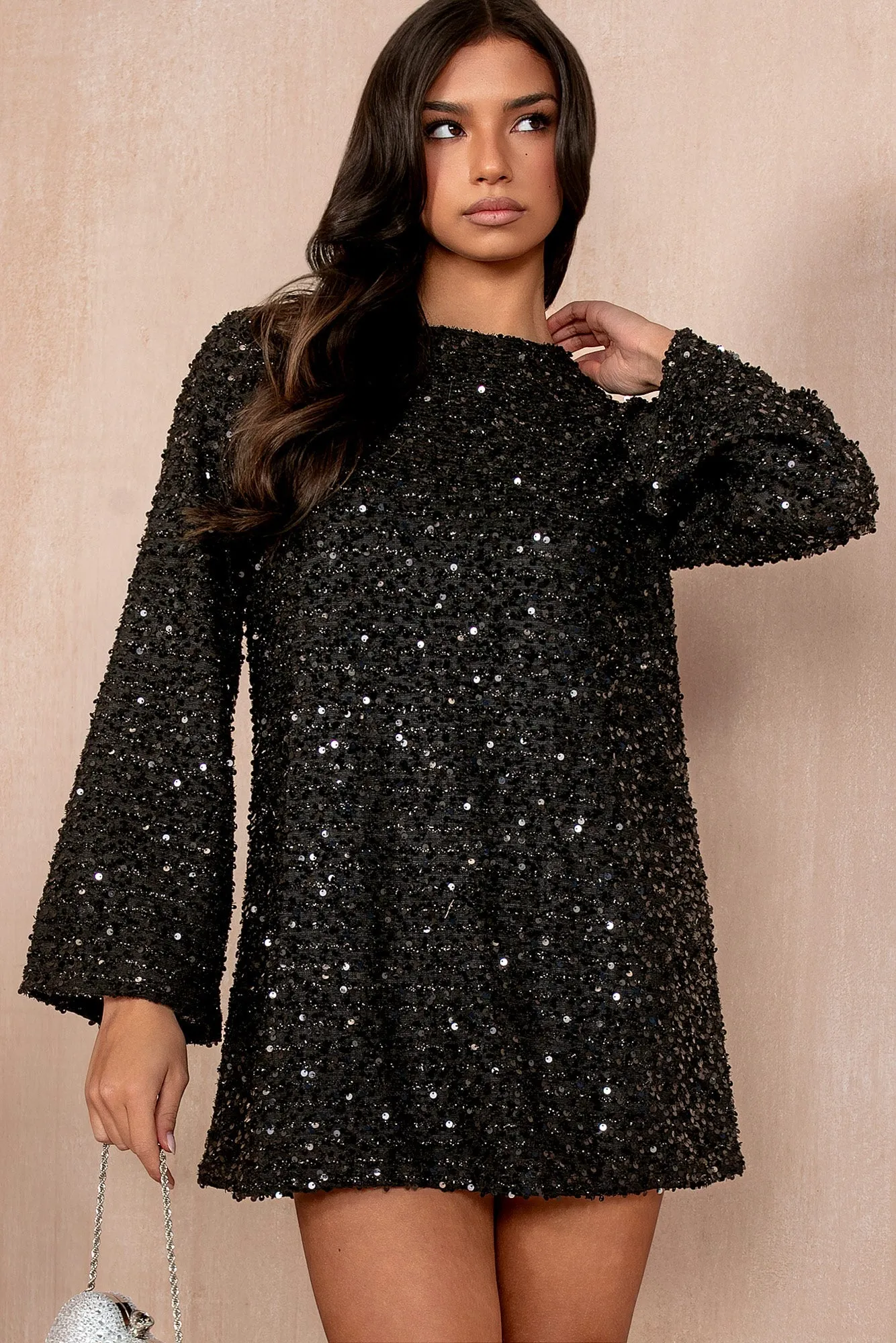 Gabriela Black Sequin Bow Dress sold by Va Va Voom