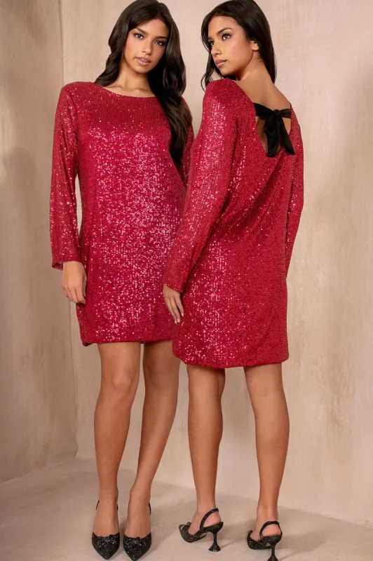 Hayzel Burgundy Sequin Dress sold by Va Va Voom