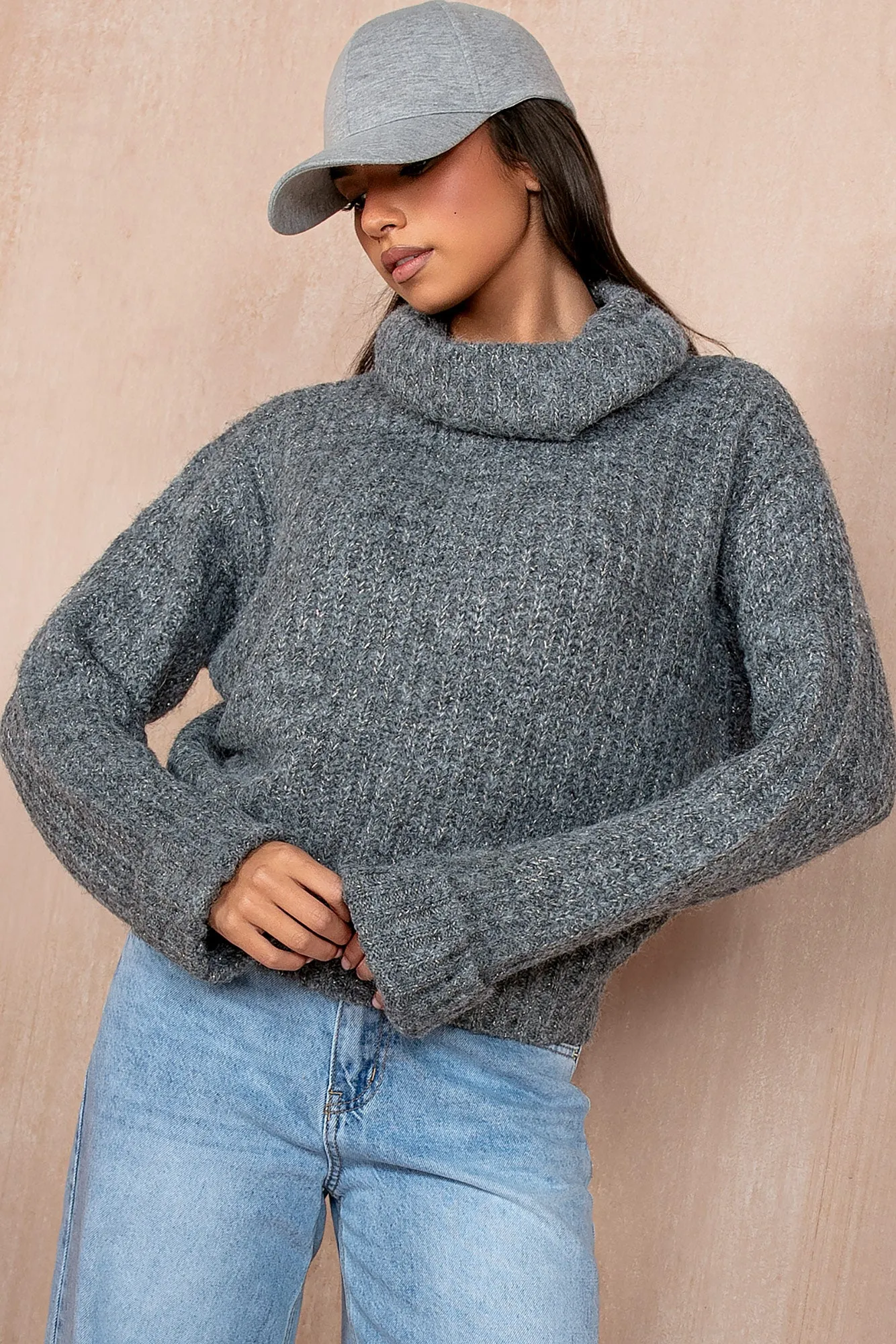 Dina Grey Chunky Knit Jumper sold by Va Va Voom