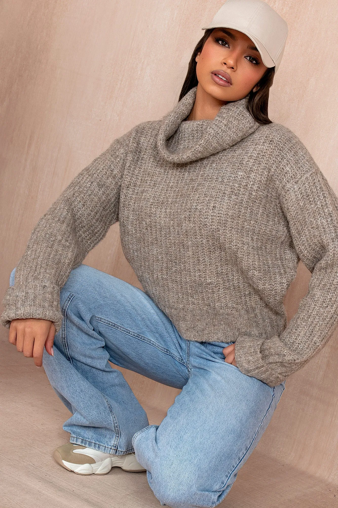Dina Taupe Chunky Knit Jumper sold by Va Va Voom