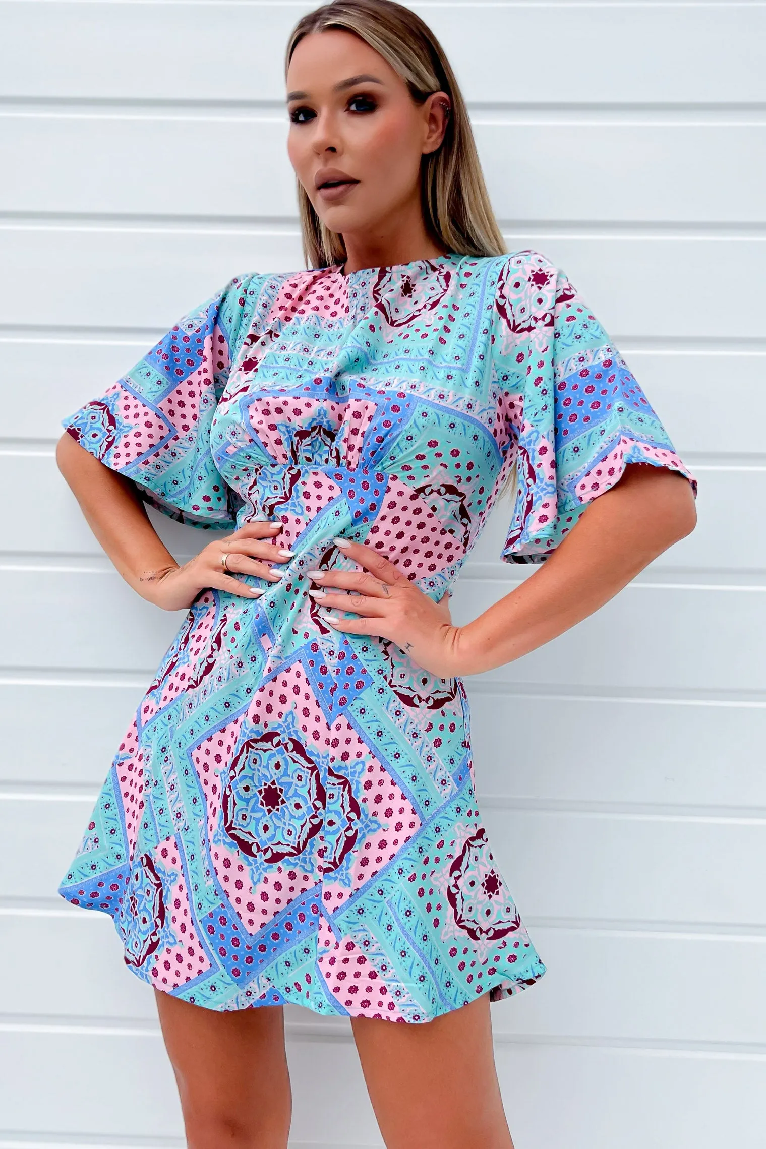 Anika Mint and Blue Print Dress sold by Va Va Voom product image thumbnail 5