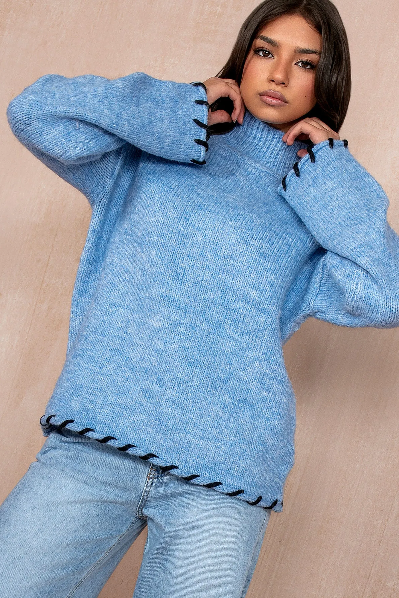 Tamara Blue Knit Jumper sold by Va Va Voom