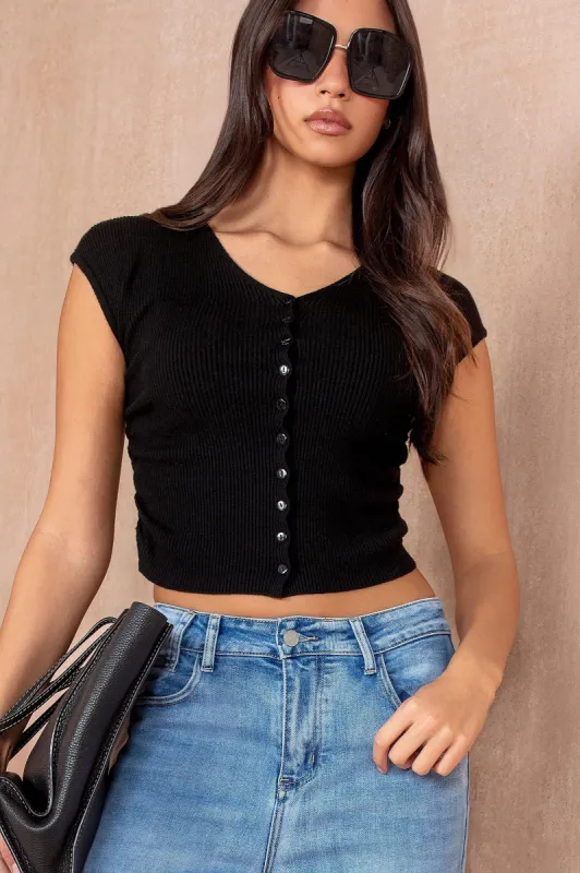 Avery Black Ribbed Top sold by Va Va Voom
