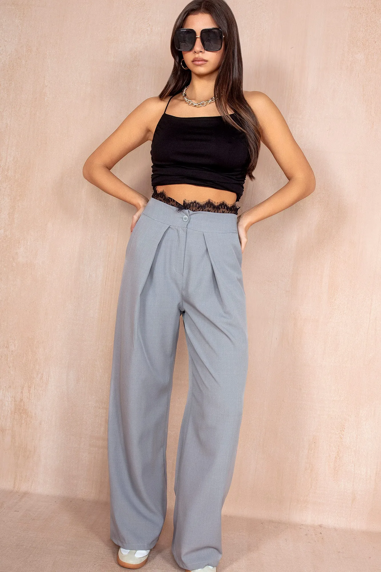 Suzy Grey Lace Trim Trousers sold by Va Va Voom product image thumbnail 4