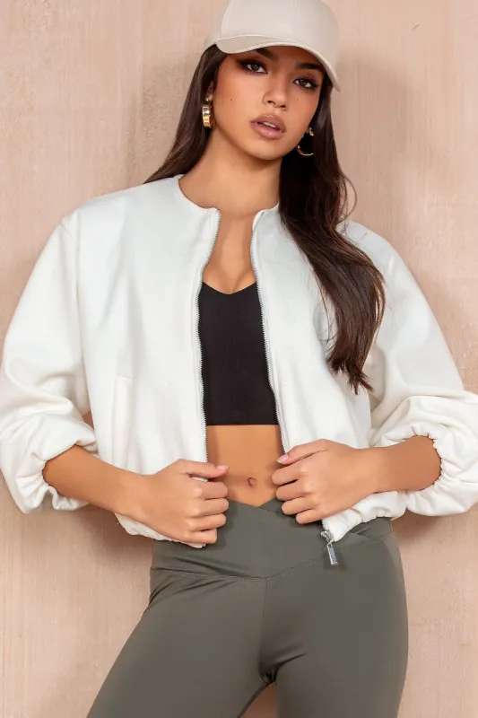 Natasha Cream Wool Bomber Jacket sold by Va Va Voom
