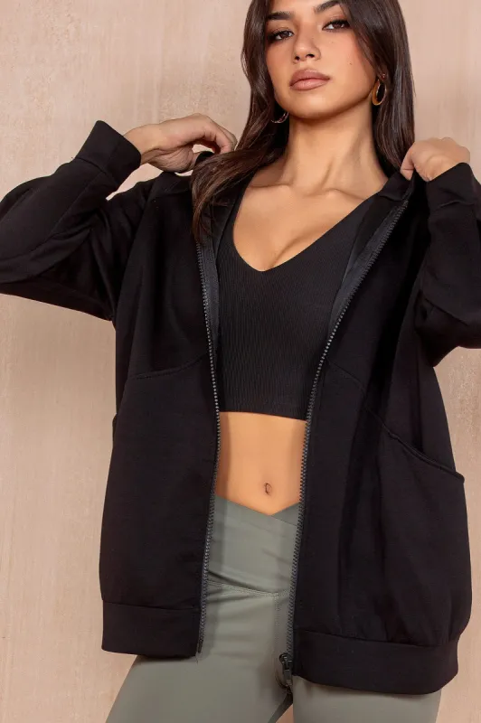 Emryn Black Zip Up Hoodie sold by Va Va Voom