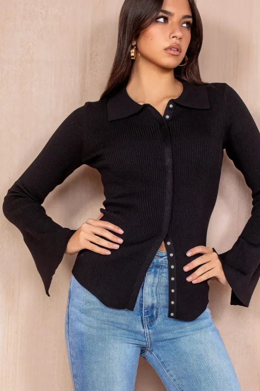 Phoenix Black Knit Ribbed Blouse sold by Va Va Voom