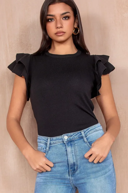 Nala Black Knit Ribbed Top sold by Va Va Voom