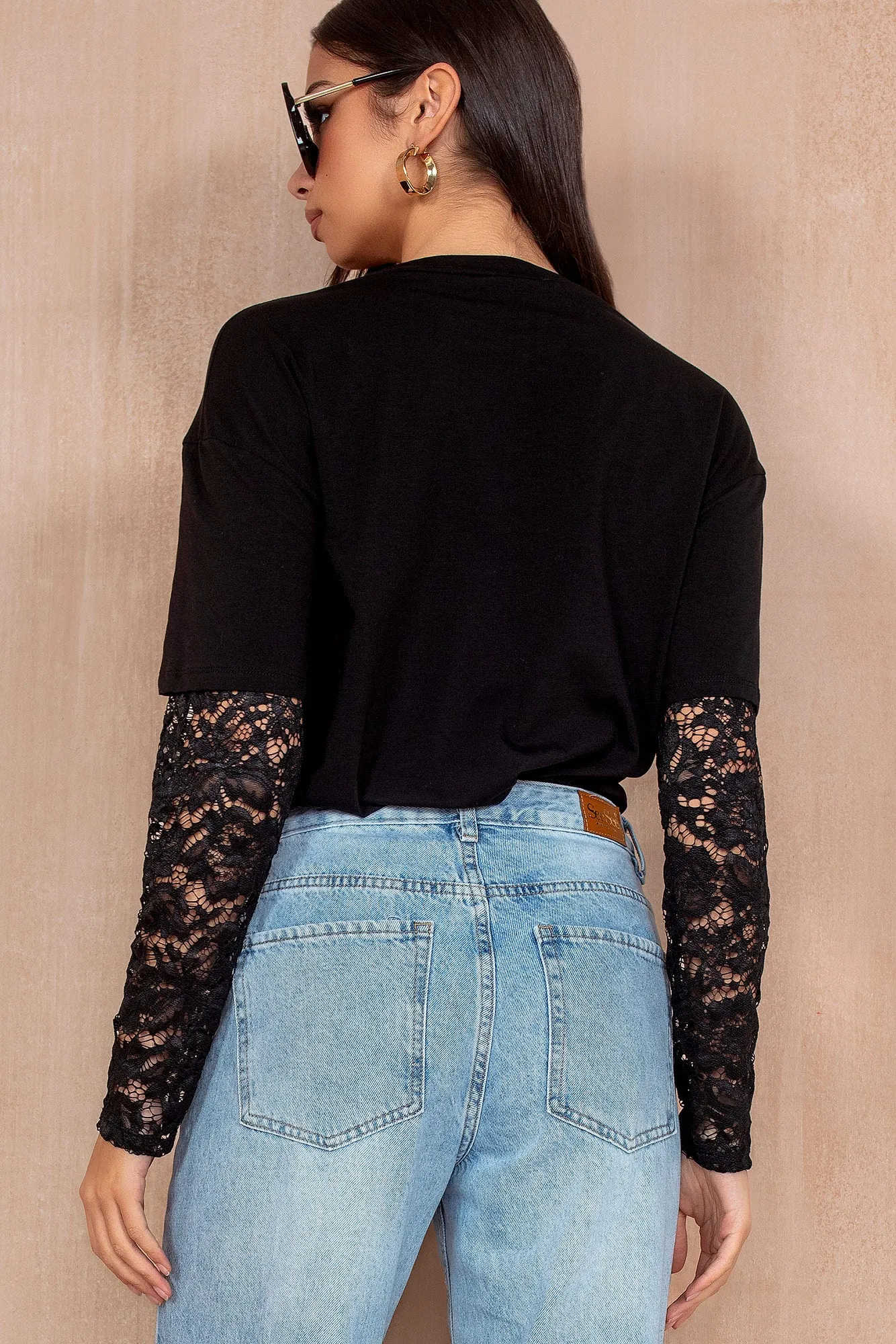 Olga Black Lace Sleeve Top sold by Va Va Voom product image thumbnail 2