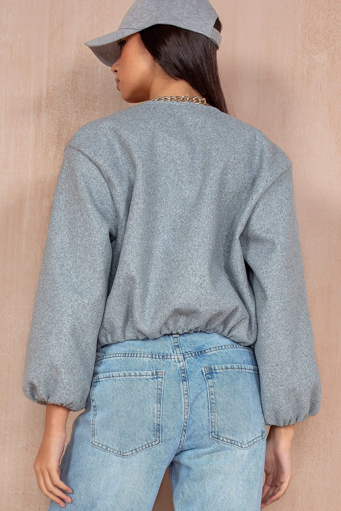 Natasha Grey Wool Bomber Jacket sold by Va Va Voom product image thumbnail 2