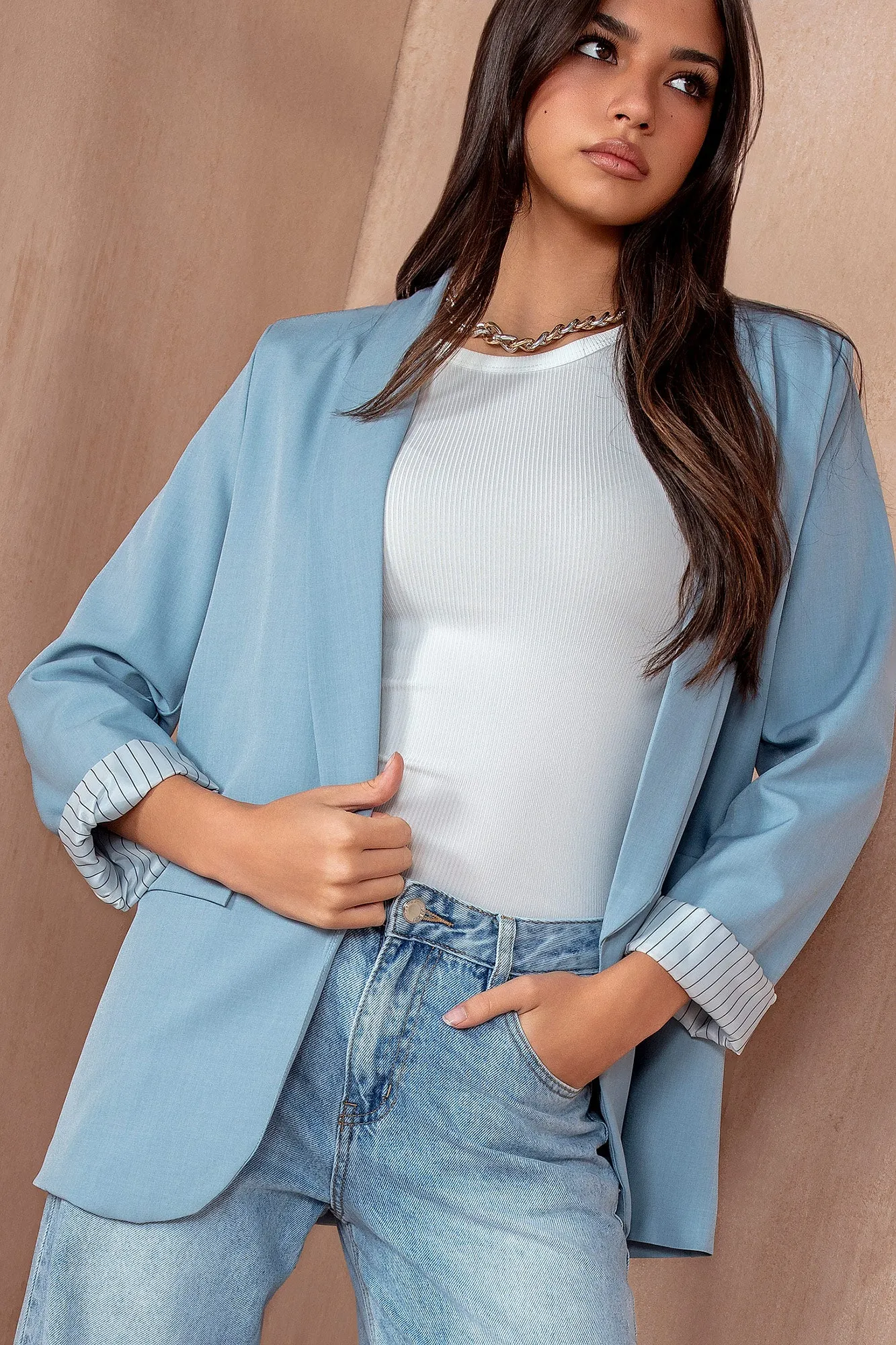Charley Powder Blue Oversized Blazer sold by Va Va Voom