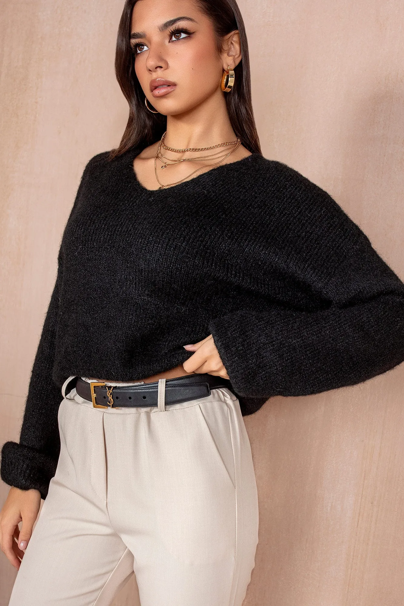 Lucille Black Soft Knit Jumper sold by Va Va Voom