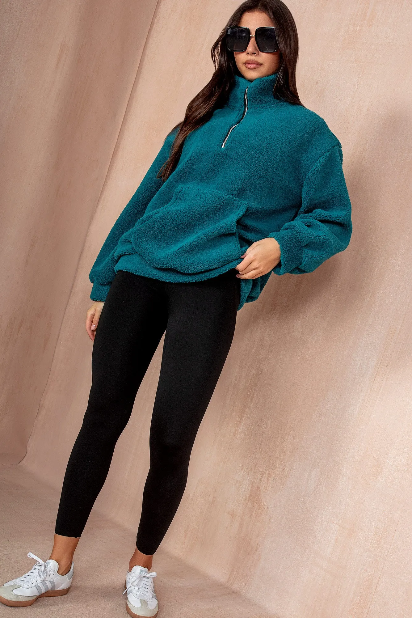 Emery Teal Teddy Half Zip sold by Va Va Voom product image thumbnail 3
