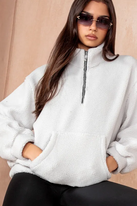 Emery Cream Teddy Half Zip sold by Va Va Voom