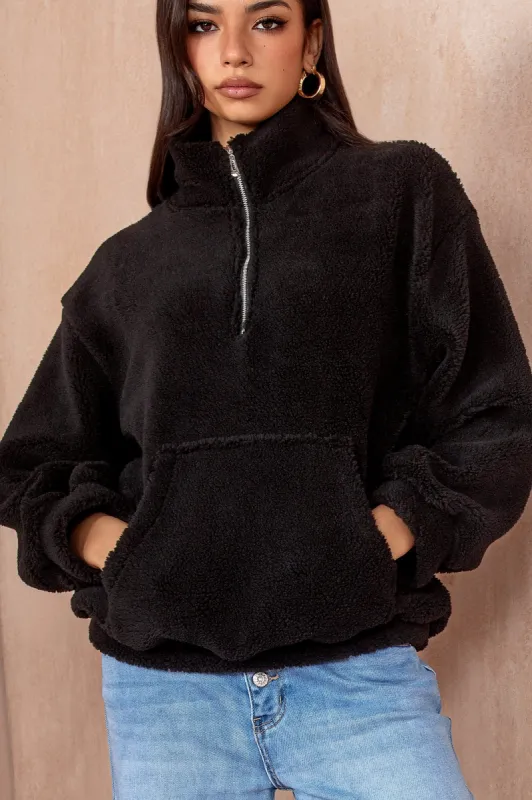 Emery Black Teddy Half Zip sold by Va Va Voom