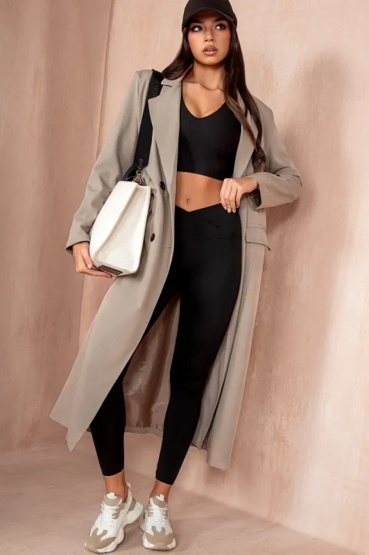 Florencia Taupe Double Breasted Coat sold by Va Va Voom