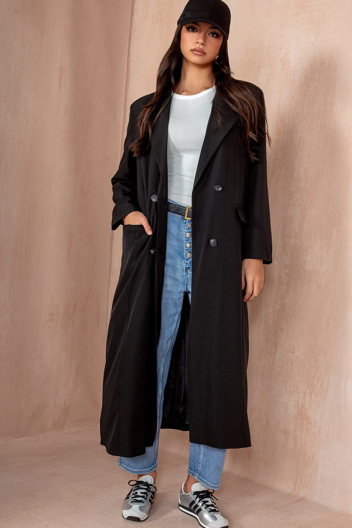 Florencia Black Double Breasted Coat sold by Vavavoom