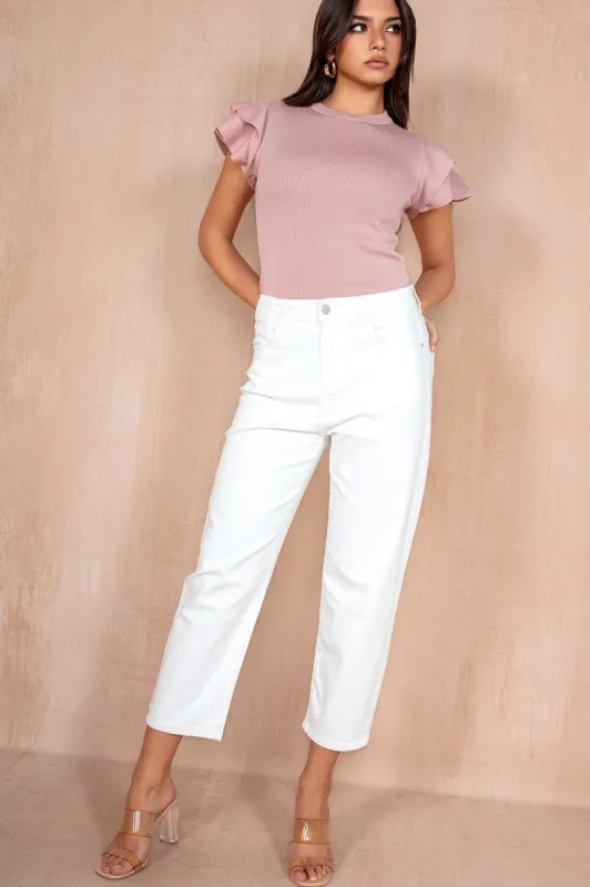 Jenna White Ankle Grazer Mom Jeans sold by Va Va Voom