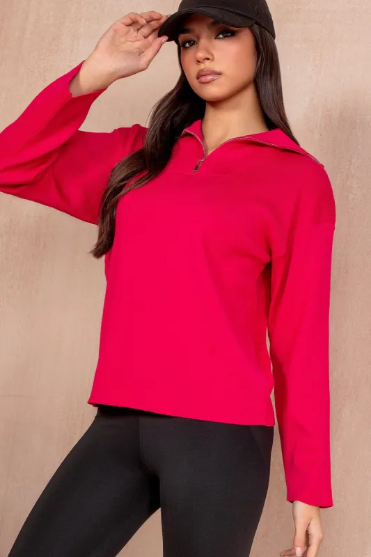 Gloria Fuchsia Knit Half Zip sold by Va Va Voom