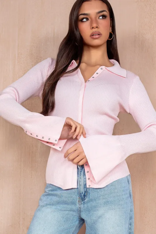 Phoenix Pink Knit Ribbed Blouse sold by Va Va Voom
