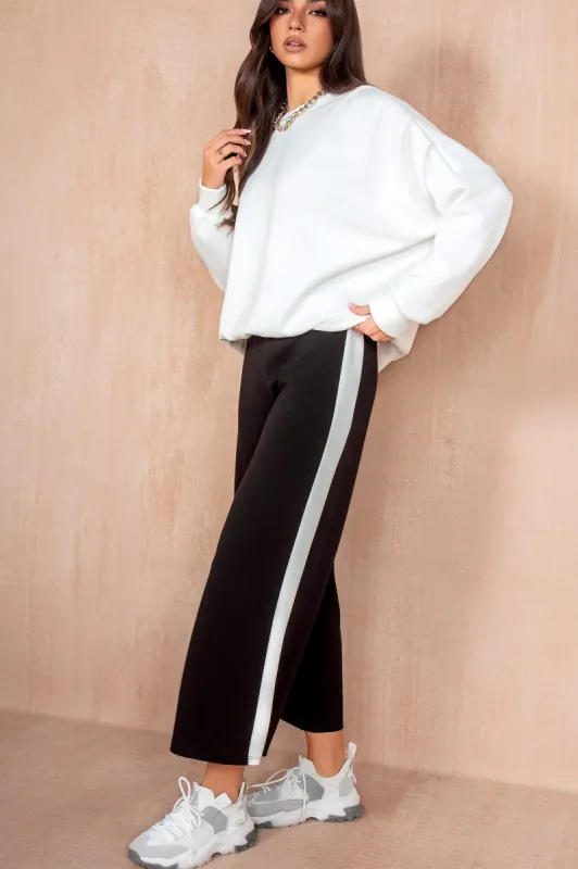 Tammy Black Side Stripe Wide Leg Joggers sold by Va Va Voom