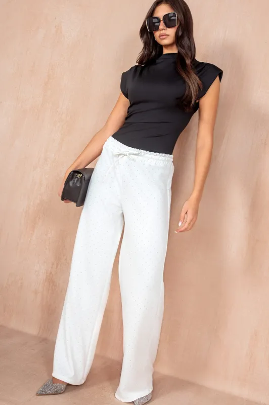 Shaz White Sparkle Wide Leg Trousers sold by Va Va Voom