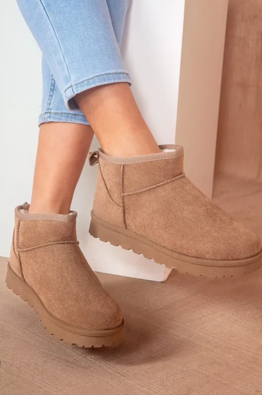 Farah Camel Faux Fur Lined Boots sold by Va Va Voom