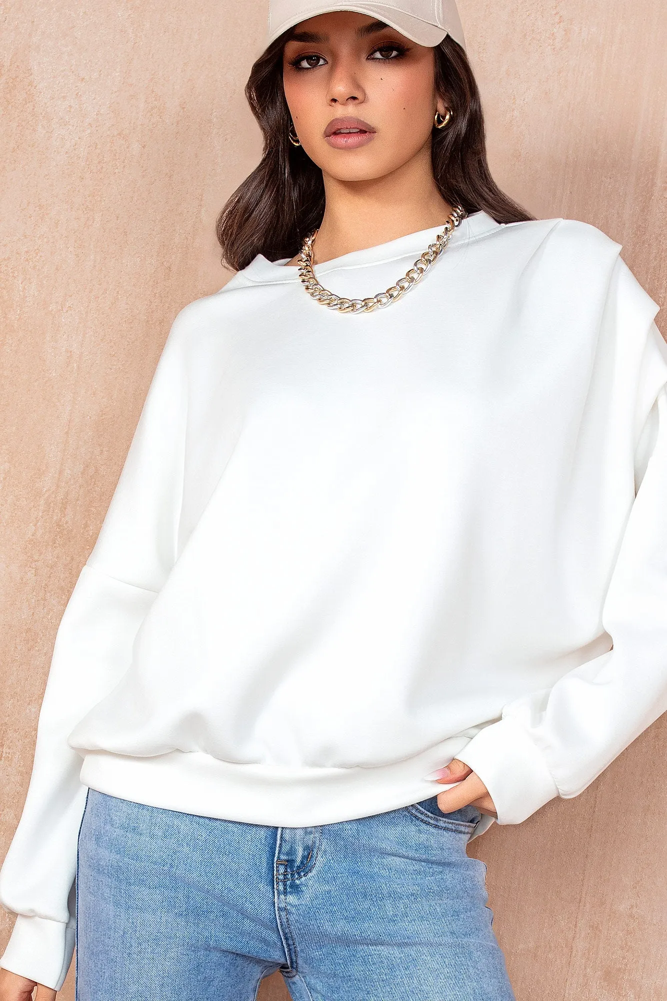 Priscilla White Oversized Sweatshirt sold by Va Va Voom