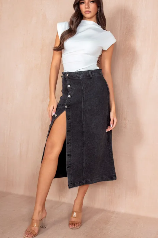 Bethany Black Denim Skirt sold by Va Va Voom