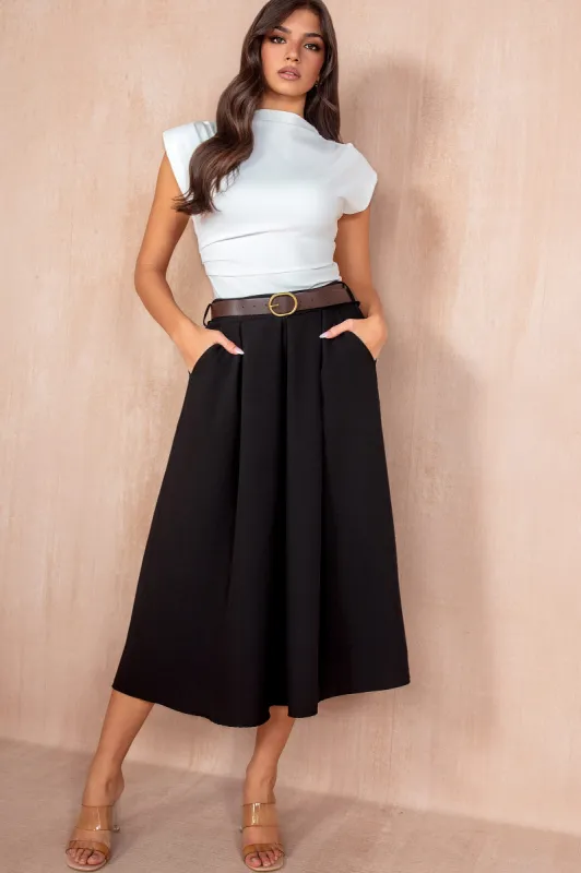 Nadia Black Belted Skirt sold by Va Va Voom