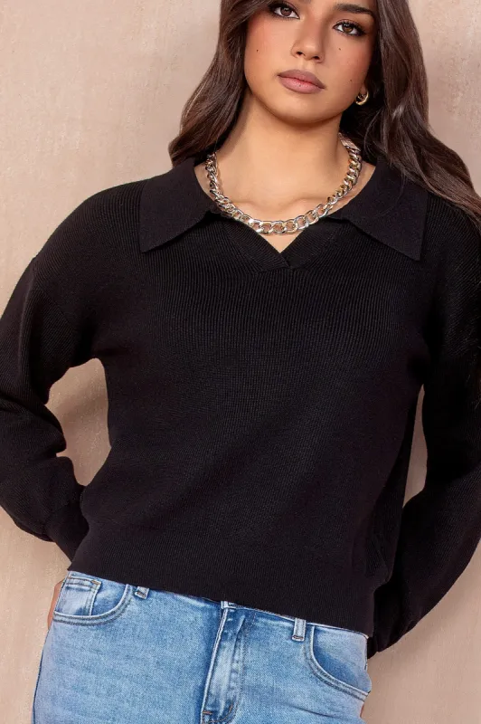 Lucinda Black Knit Rugby Top sold by Va Va Voom