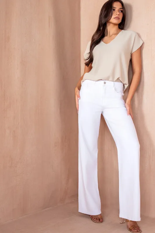 Jazmin White Wide Leg Jeans sold by Va Va Voom