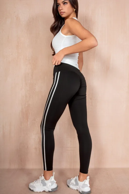 Cecilia Black Scrunch Bum Striped Leggings sold by Va Va Voom