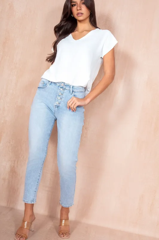 Haisley Light Blue Denim Mom Jeans sold by Va Va Voom