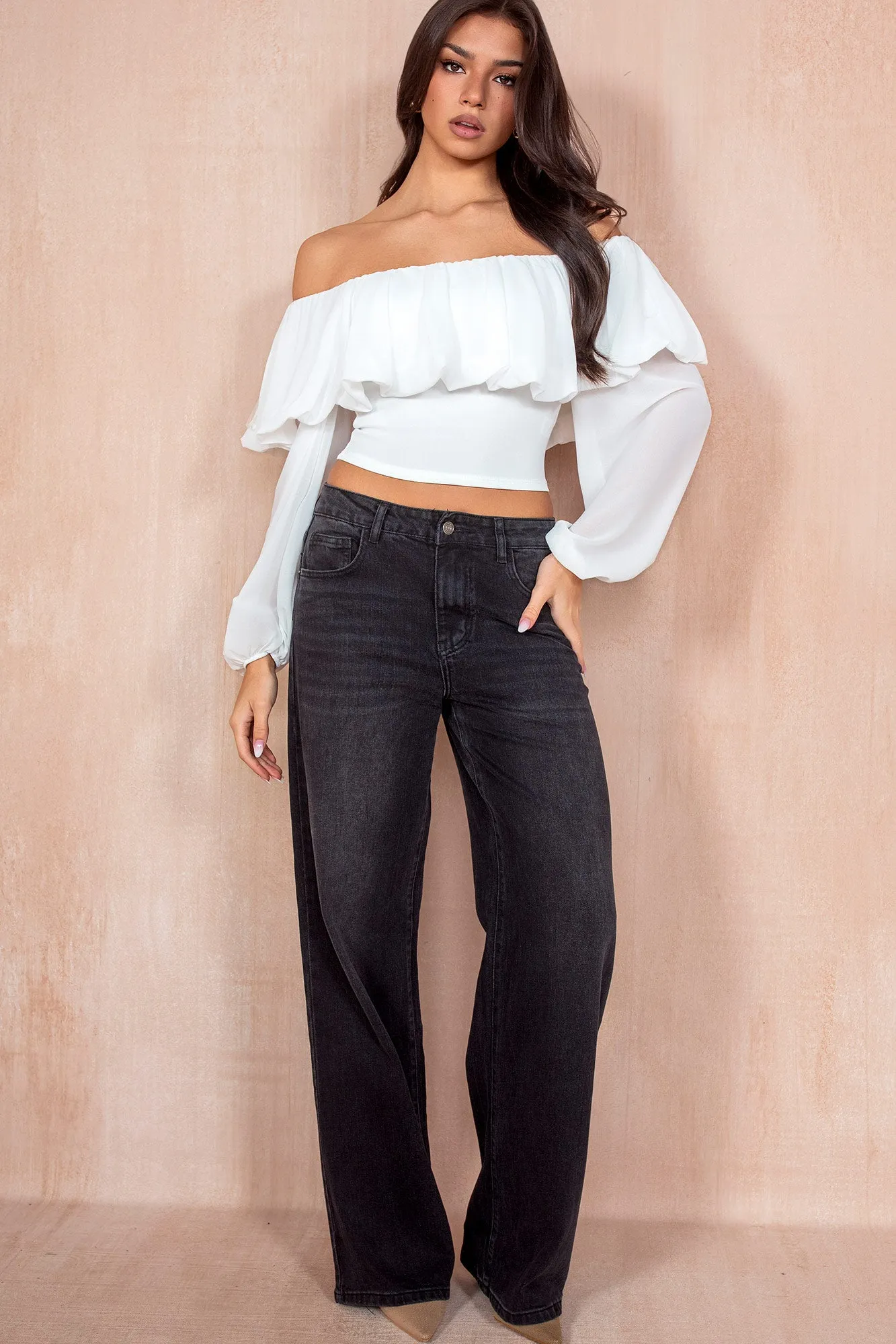 Taya White Chiffon Bardot Top sold by Va Va Voom product image thumbnail 4