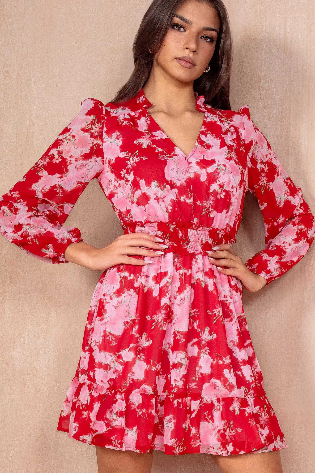 Jazzy Red Chiffon Print Dress sold by Va Va Voom