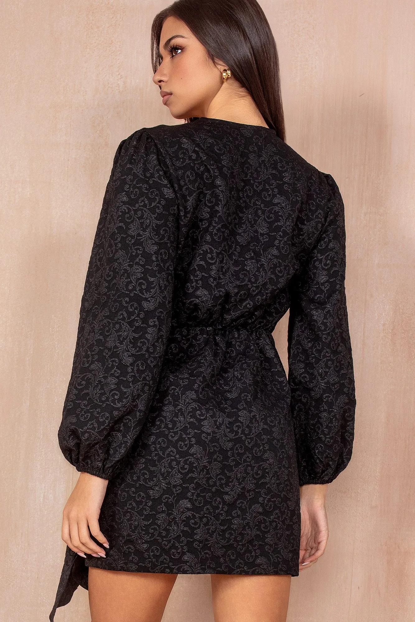 Kallie Black Jacquard Wrap Dress sold by Va Va Voom product image thumbnail 2