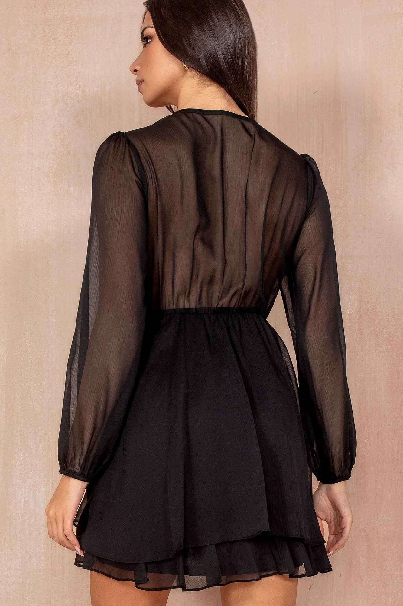 Lakelyn Black Chiffon Frill Dress sold by Vavavoom product image thumbnail 2