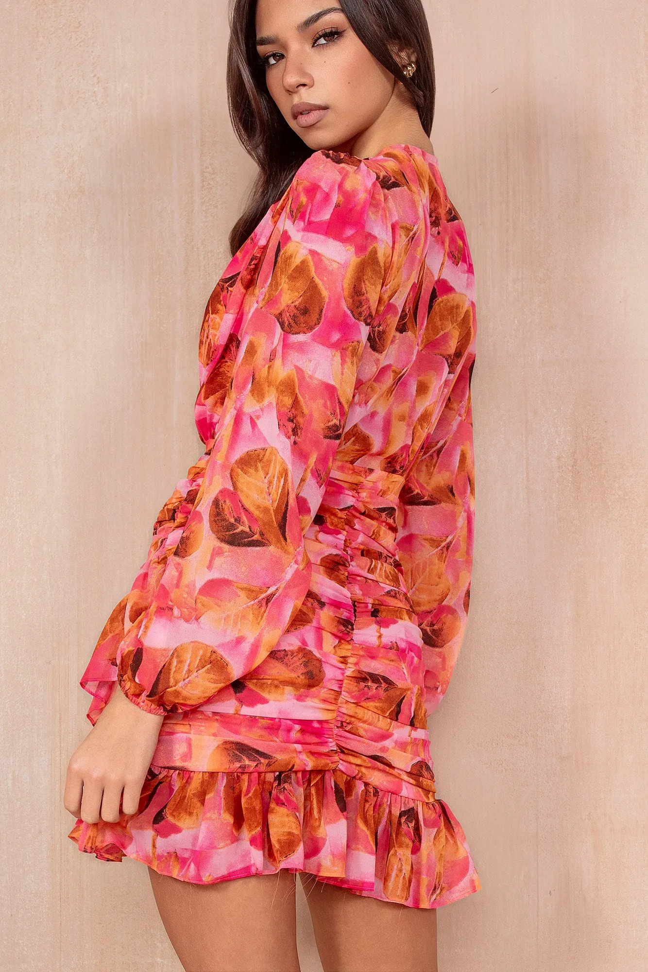 Meredith Pink and Orange Chiffon Print Dress sold by Va Va Voom product image thumbnail 2
