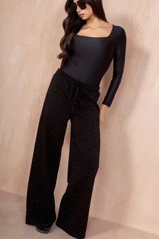 Shaz Black Sparkle Wide Leg Trousers sold by Va Va Voom