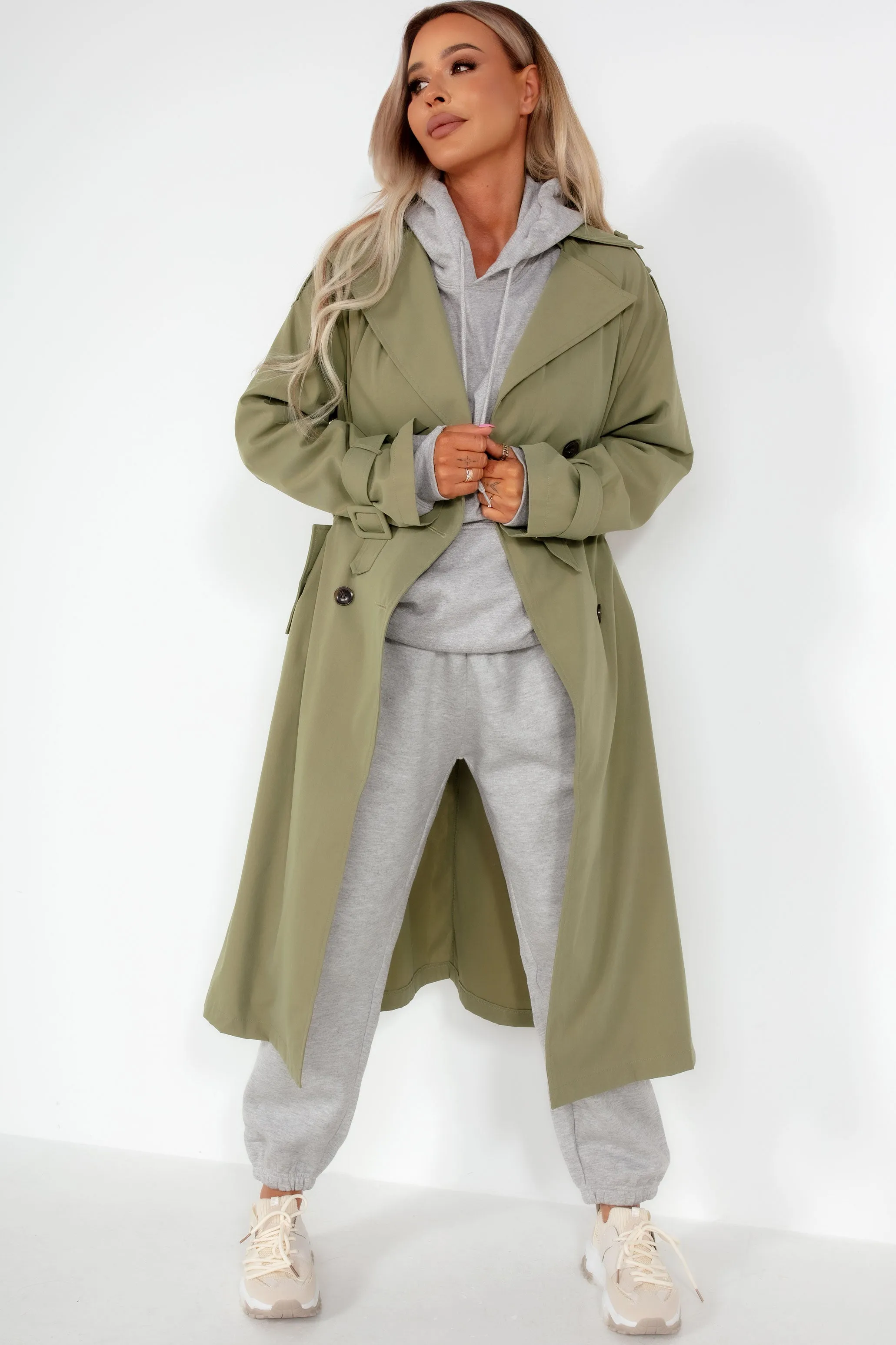 Maude Khaki Oversized Trench Coat sold by Va Va Voom product image thumbnail 4