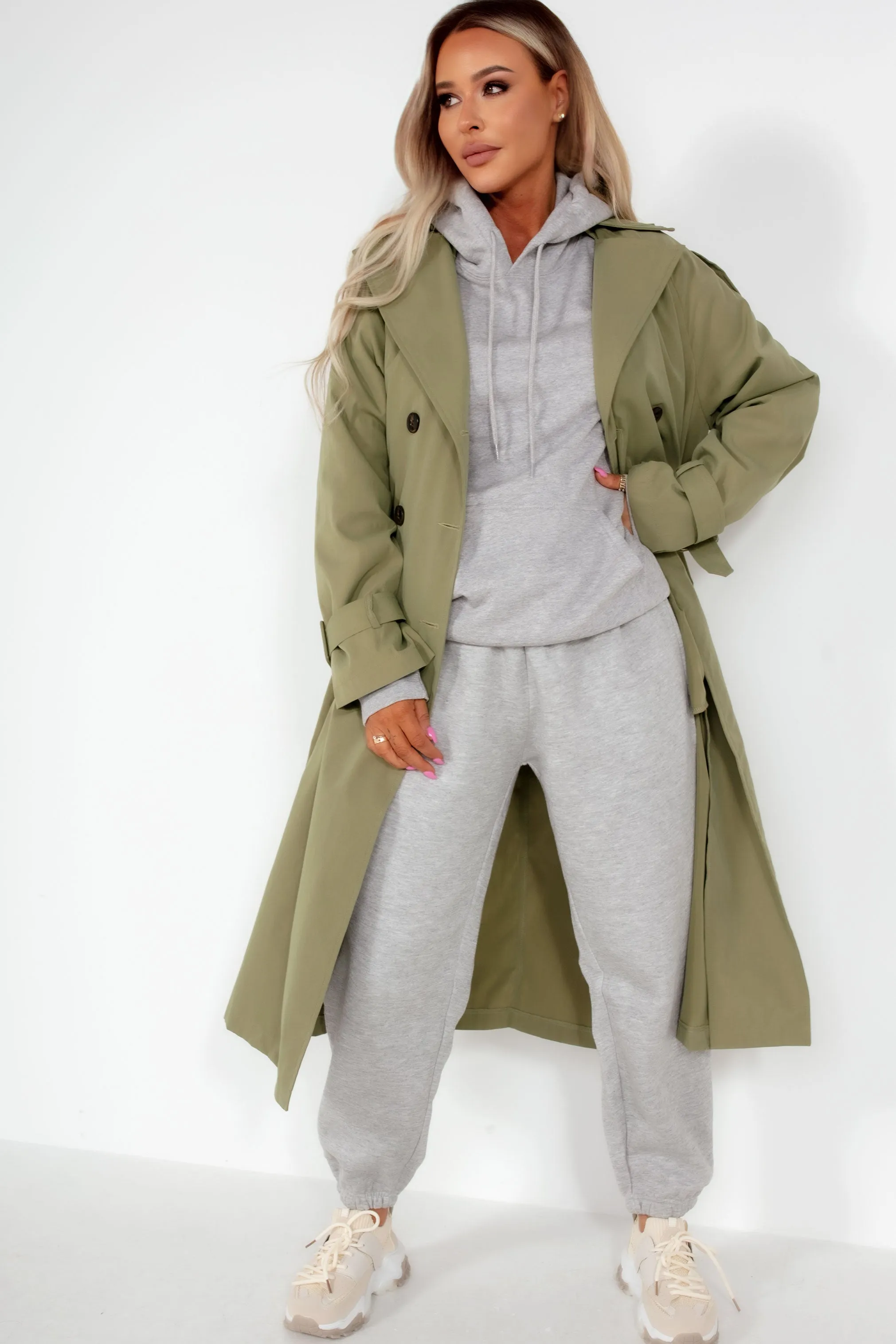 Maude Khaki Oversized Trench Coat sold by Va Va Voom product image thumbnail 3