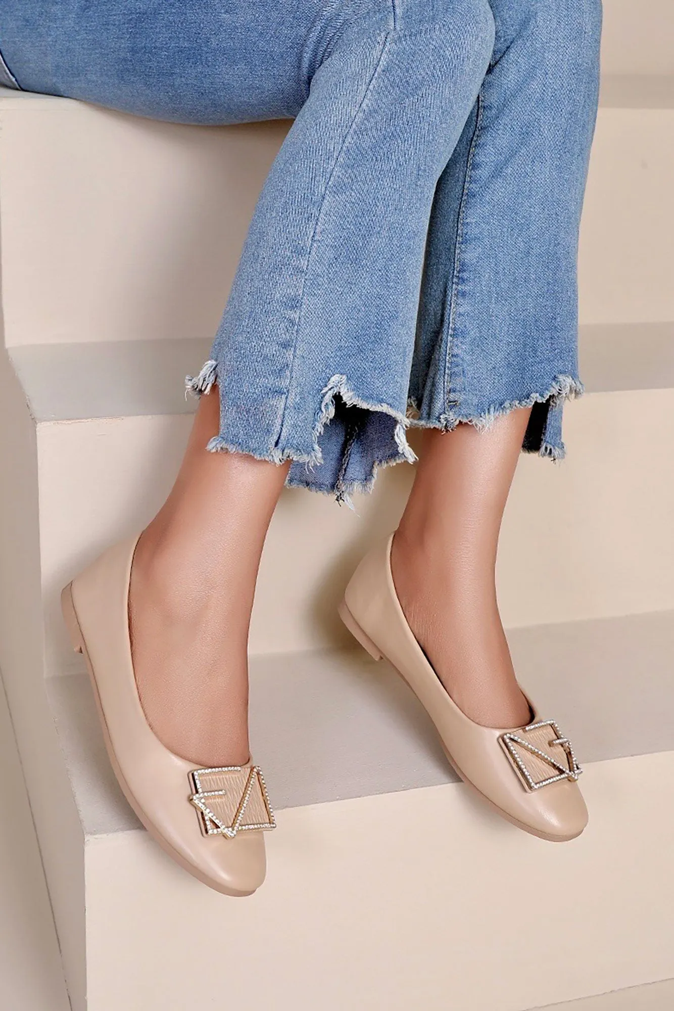 Hannah Nude Buckle Ballet Pumps sold by Va Va Voom