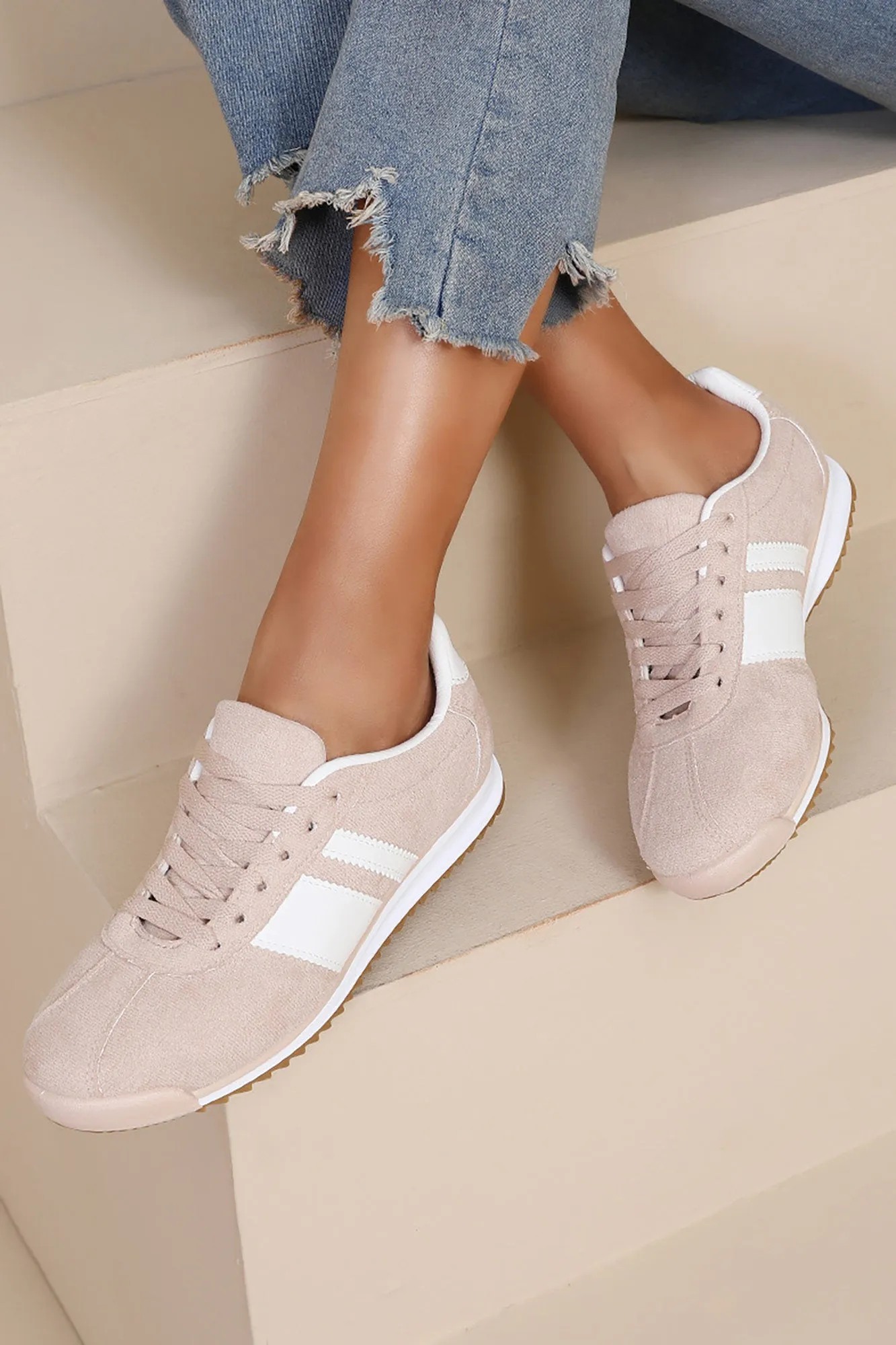 Orianna Stone Side Stripe Trainers sold by Va Va Voom