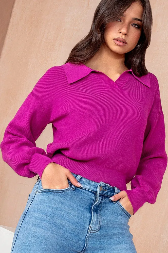 Lucinda Purple Knit Rugby Top sold by Va Va Voom product image thumbnail 3