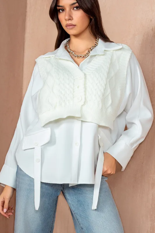 Iris White 2 in 1 Cable Knit Shirt sold by Va Va Voom