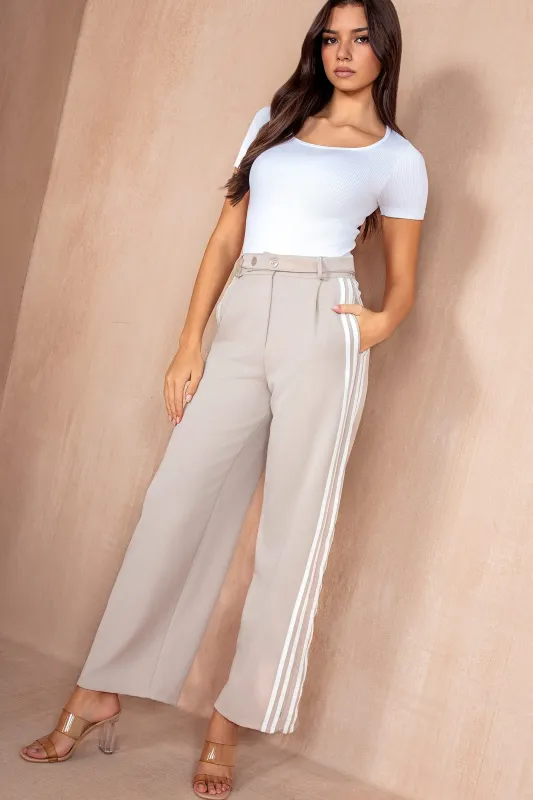 Nora Stone Striped Wide Leg Trousers sold by Va Va Voom
